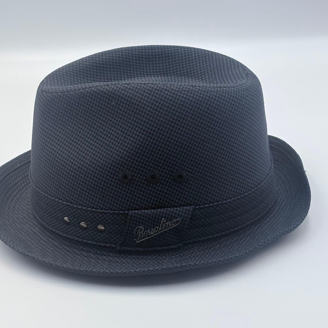 美品Borsalino フェドラハット56日本製 ダークネイビー系 高級