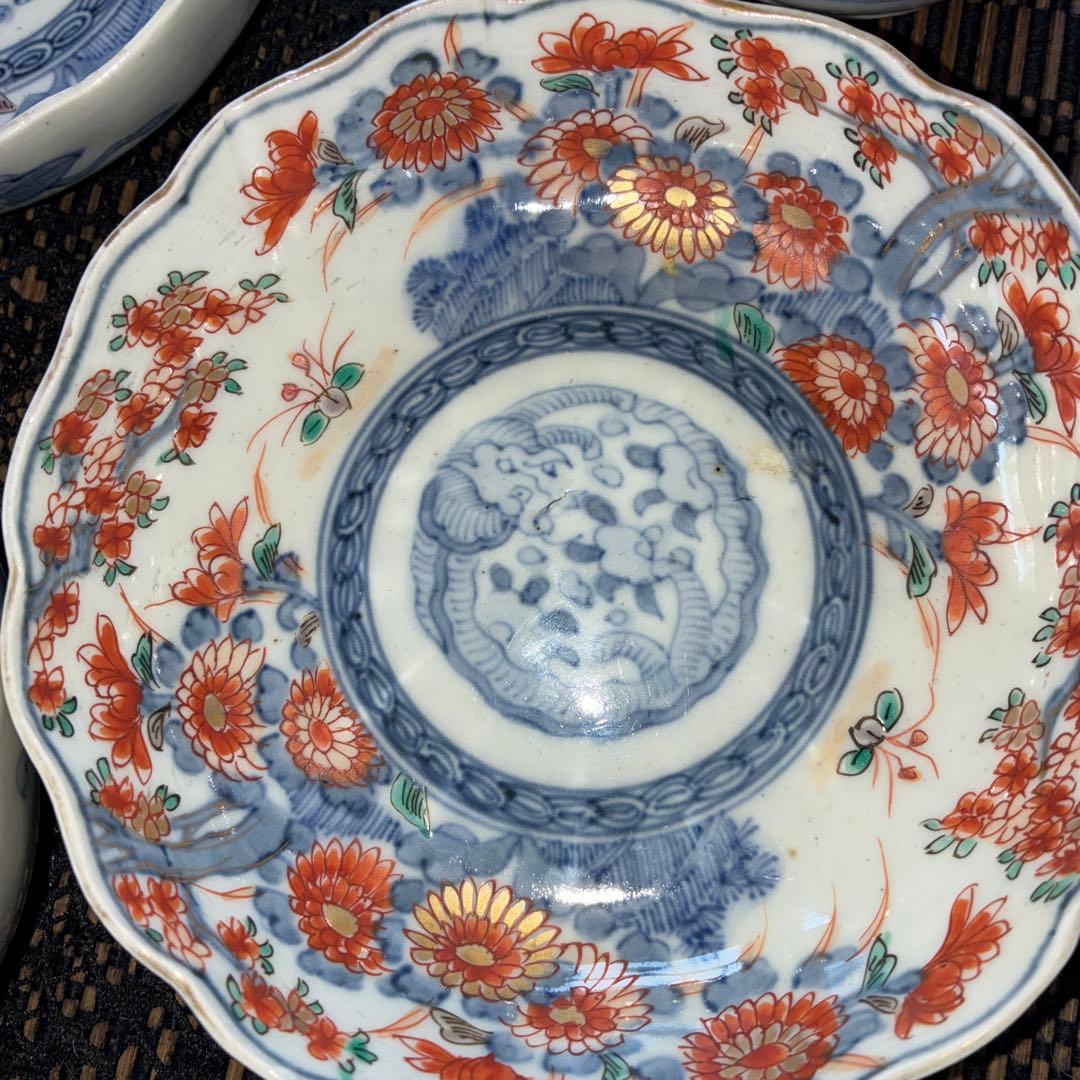 骨董アンティーク器　図柄品良し 古伊万里鱠皿三客