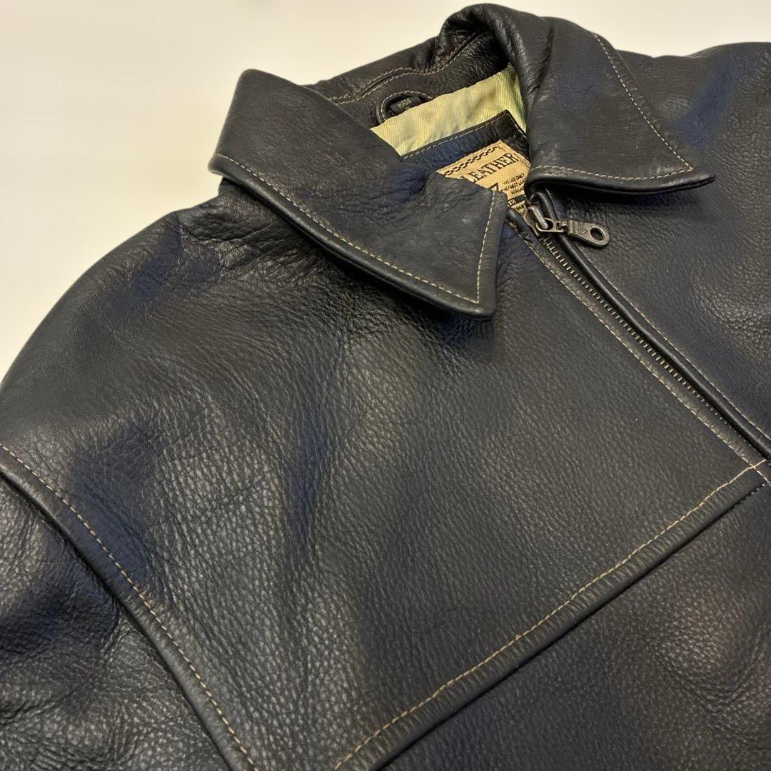 ろ*あ様 90s guess レザージャケット スウィングトップ ブラック 肉厚