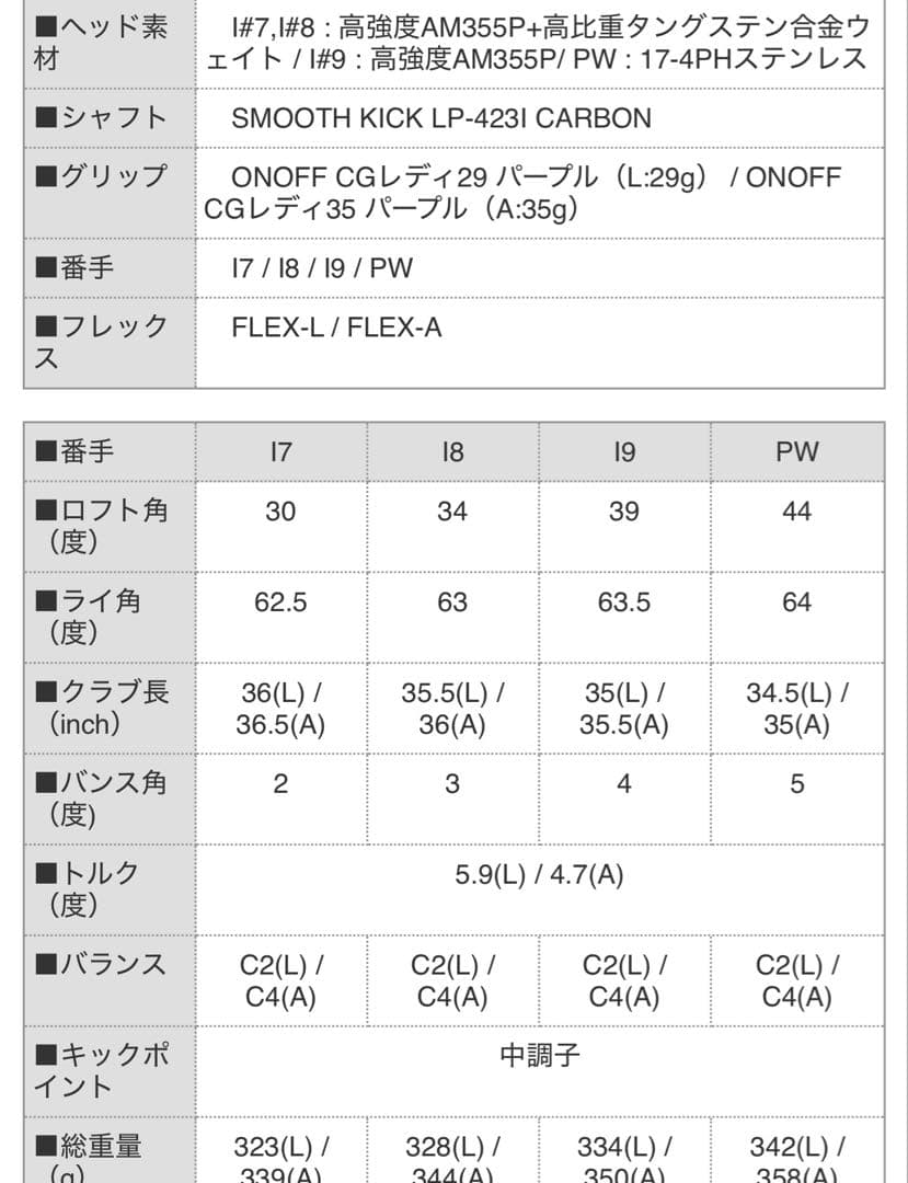 オノフレディース2023年アイアン4本セット