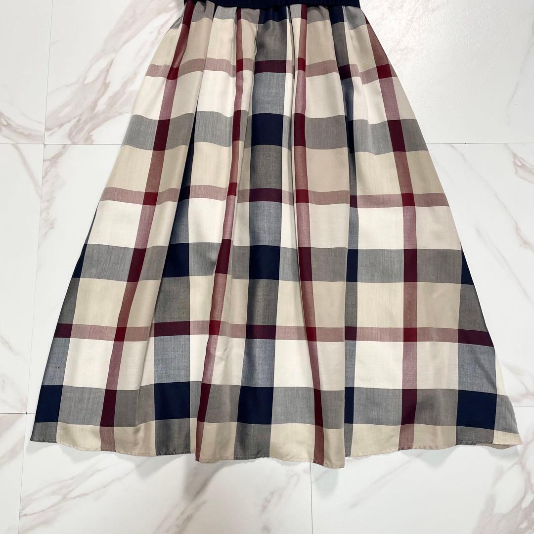 ブルーレーベルクレストブリッジチェックドレープツイルニットコンビマキシワンピース