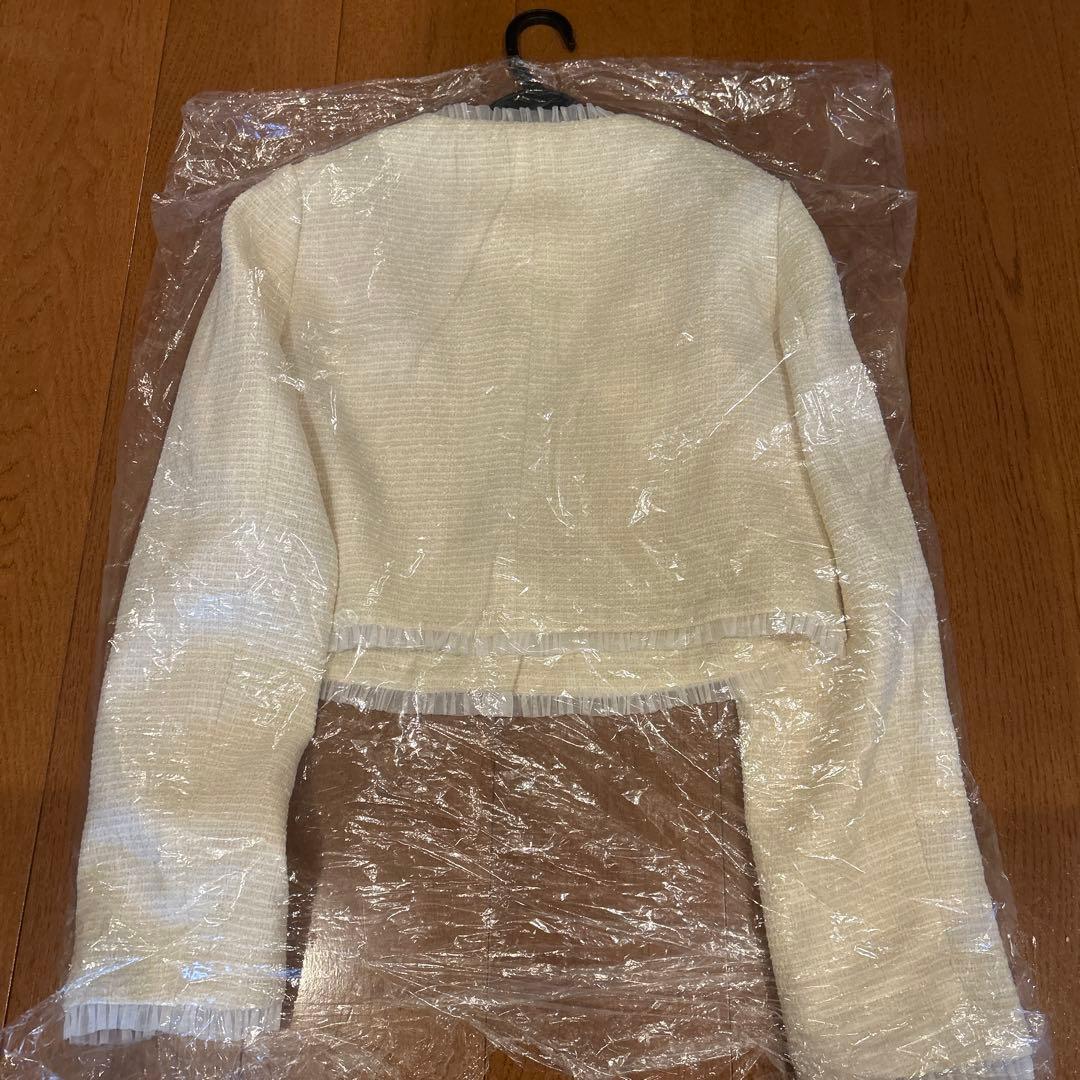 LILLIAN CARAT リリアンカラット ノーカラーフリルツイードジャケット