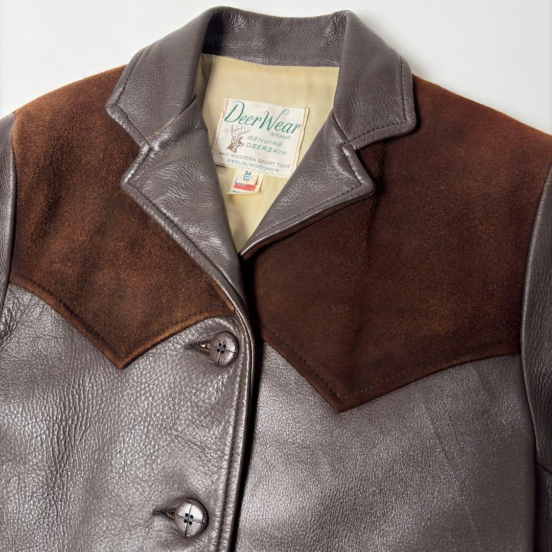 【米国製】Deer Wear レザージャケット 茶 34 鹿革 ウエスタン