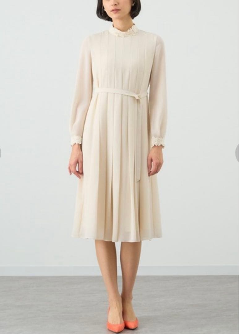極美品　アナイ　シアードビーレースプリーツワンピース　レース　23SS