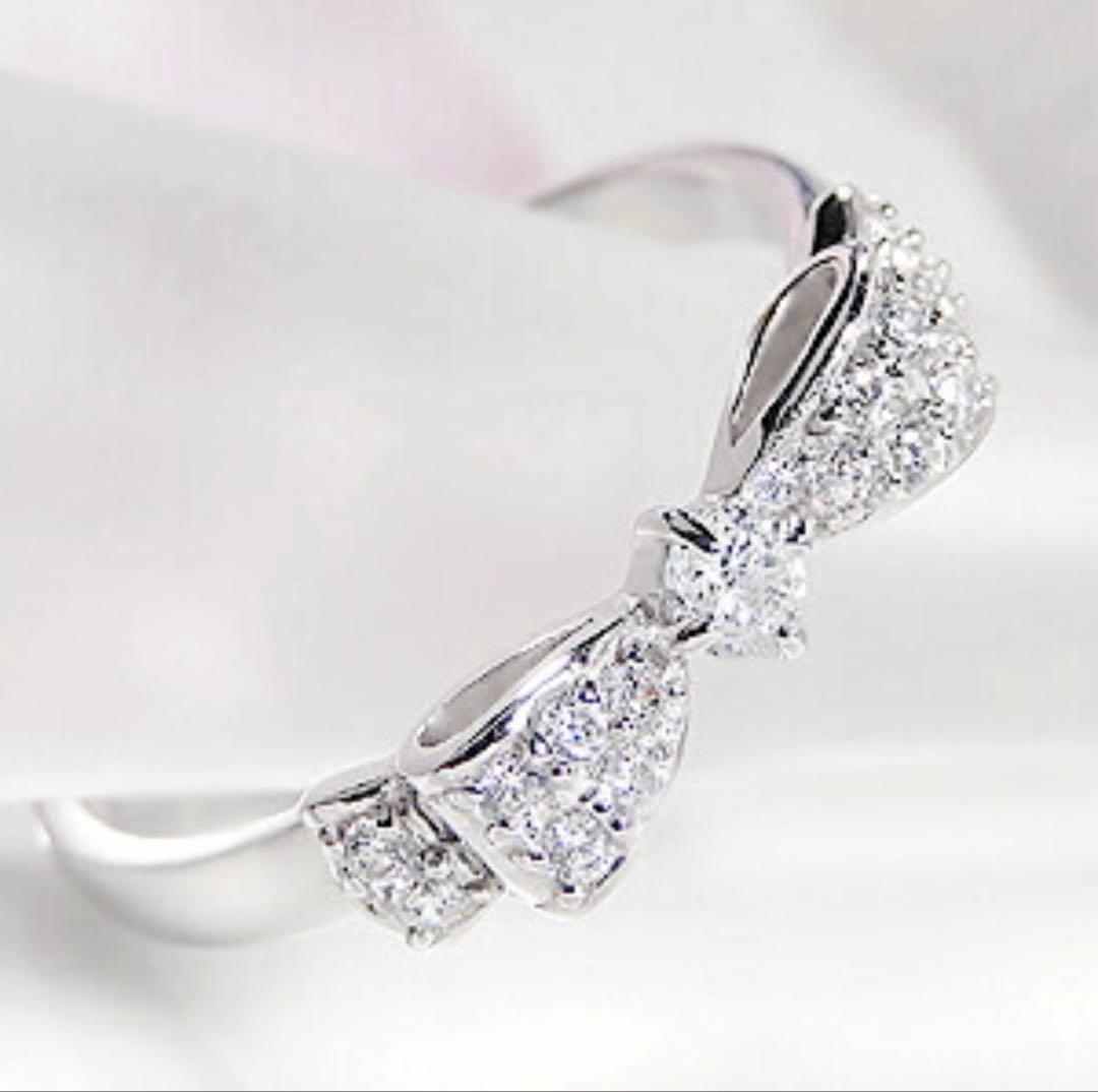 アトリエSAWA ダイヤ リボンリング 0.2ct WG パヴェ 指輪 12号