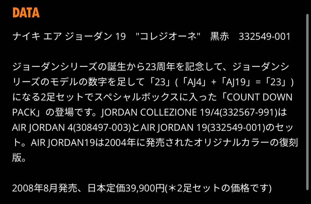 希少 NIKE AIR JORDAN 19 コレジオーネ 332549-001