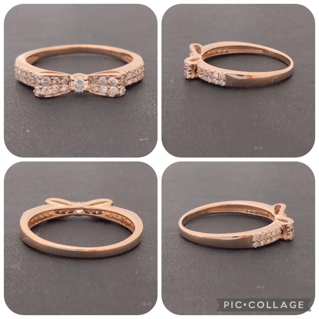 K18✨ピンク系ゴールド✨ダイヤ0.30ct✨リボンデザイン✨綺麗リング✨