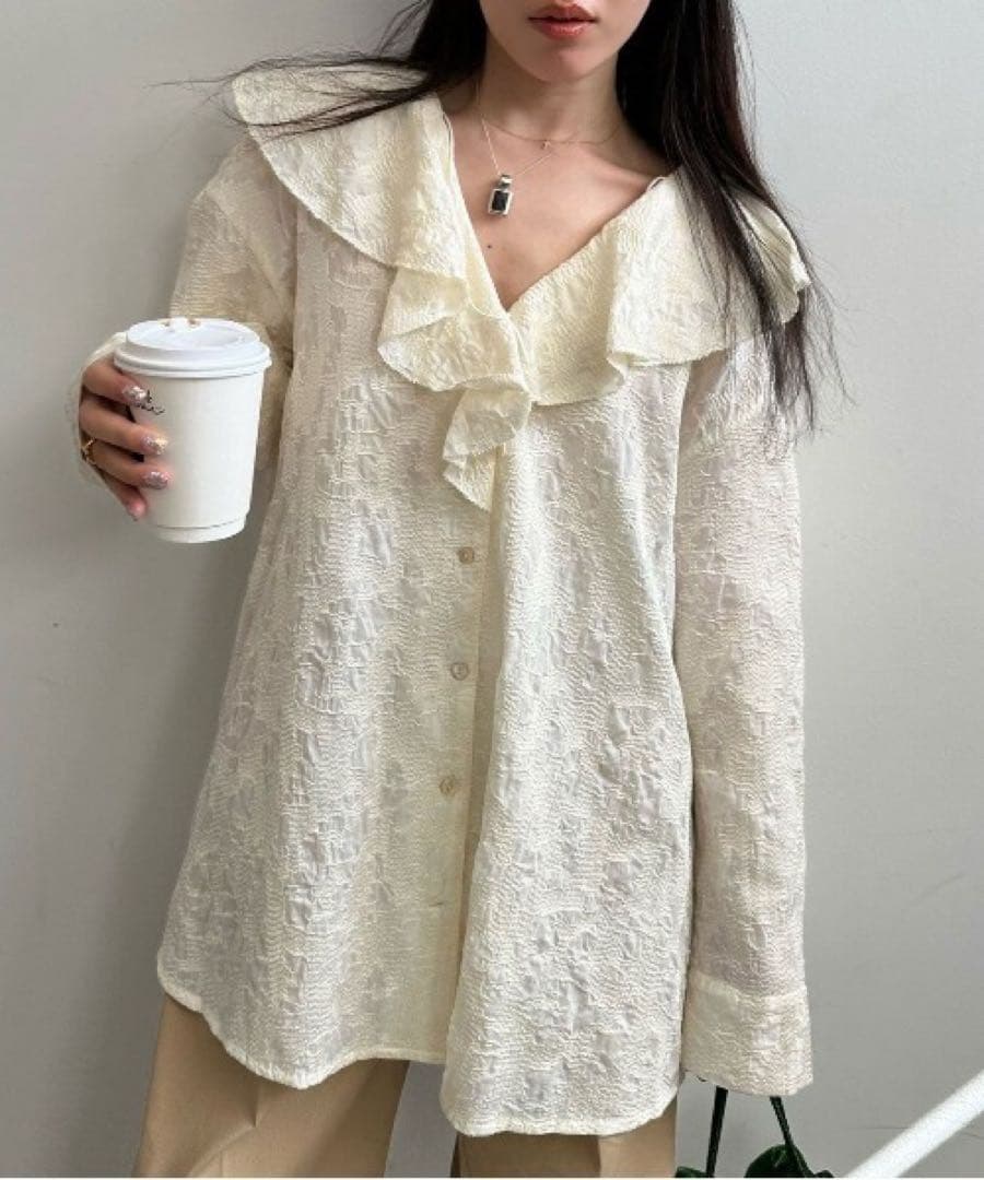 2WAY EMBROIDERY RUFFLE BLOUSE アイボリー