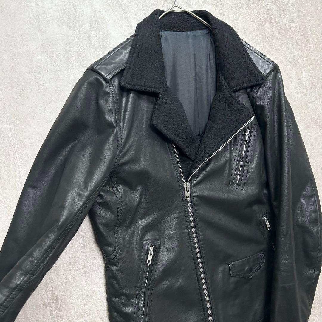 希少 Rick Owens 14AW カシミヤ裏地 レザーライダース 52 黒