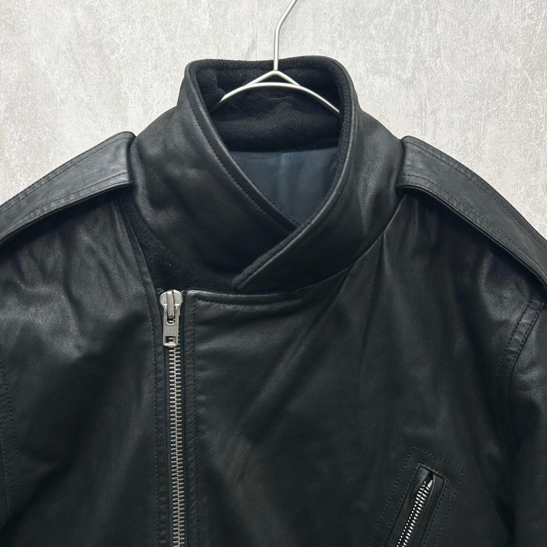 希少 Rick Owens 14AW カシミヤ裏地 レザーライダース 52 黒