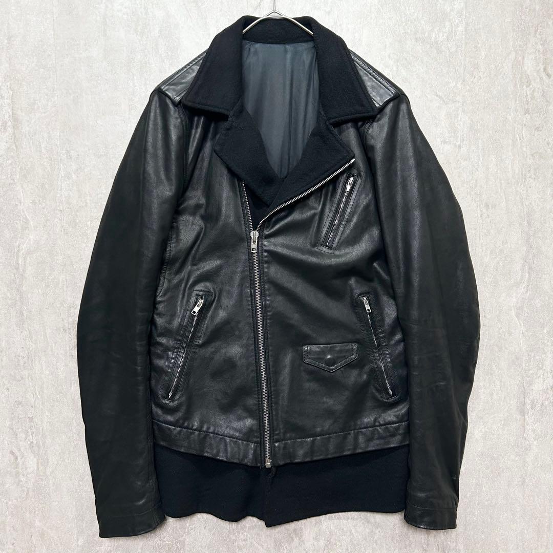 希少 Rick Owens 14AW カシミヤ裏地 レザーライダース 52 黒
