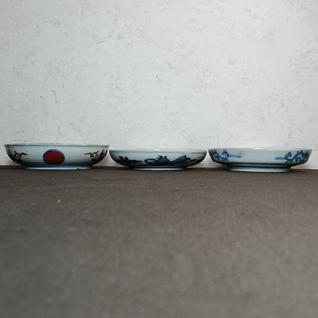 b134 金彩 小皿 3枚セット 印判皿 染付皿 伊万里焼 アンティーク 時代物