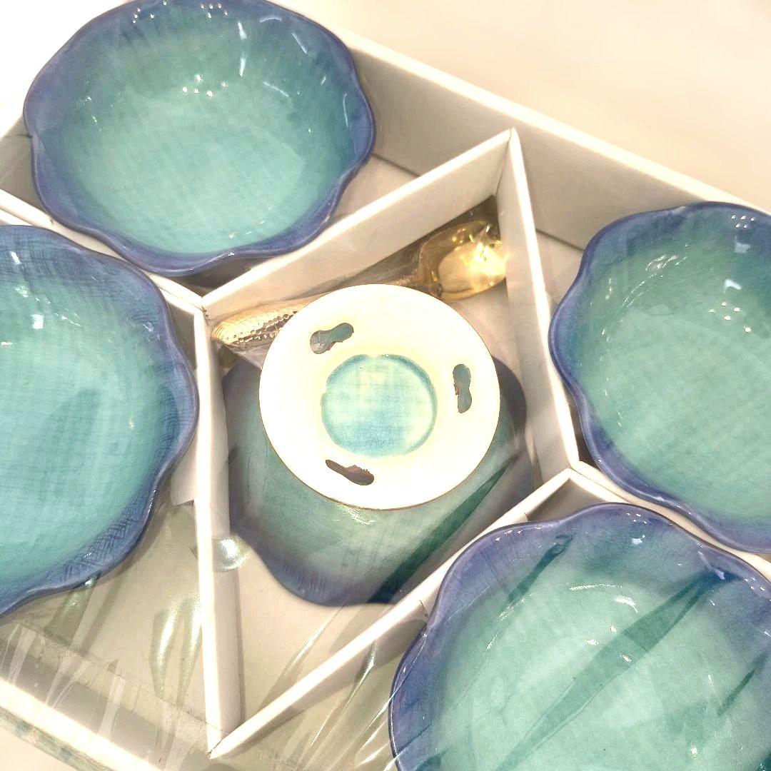✨新品 美濃焼 愛陶 高台小鉢揃 5客 デザートカップ 専用スプーン付 未使用品