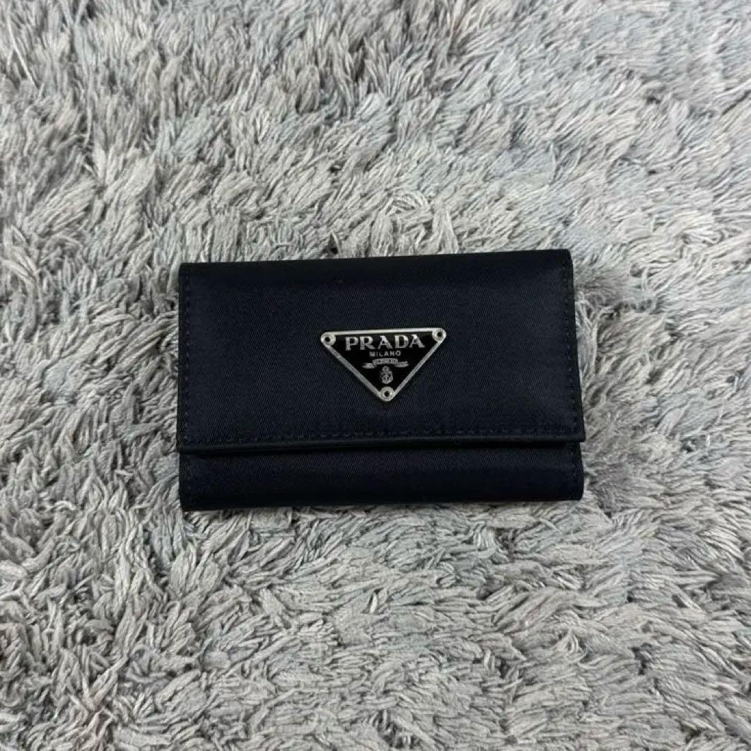 PRADA プラダ 三角プレートロゴ ナイロン サフィアーノレザー キーケース