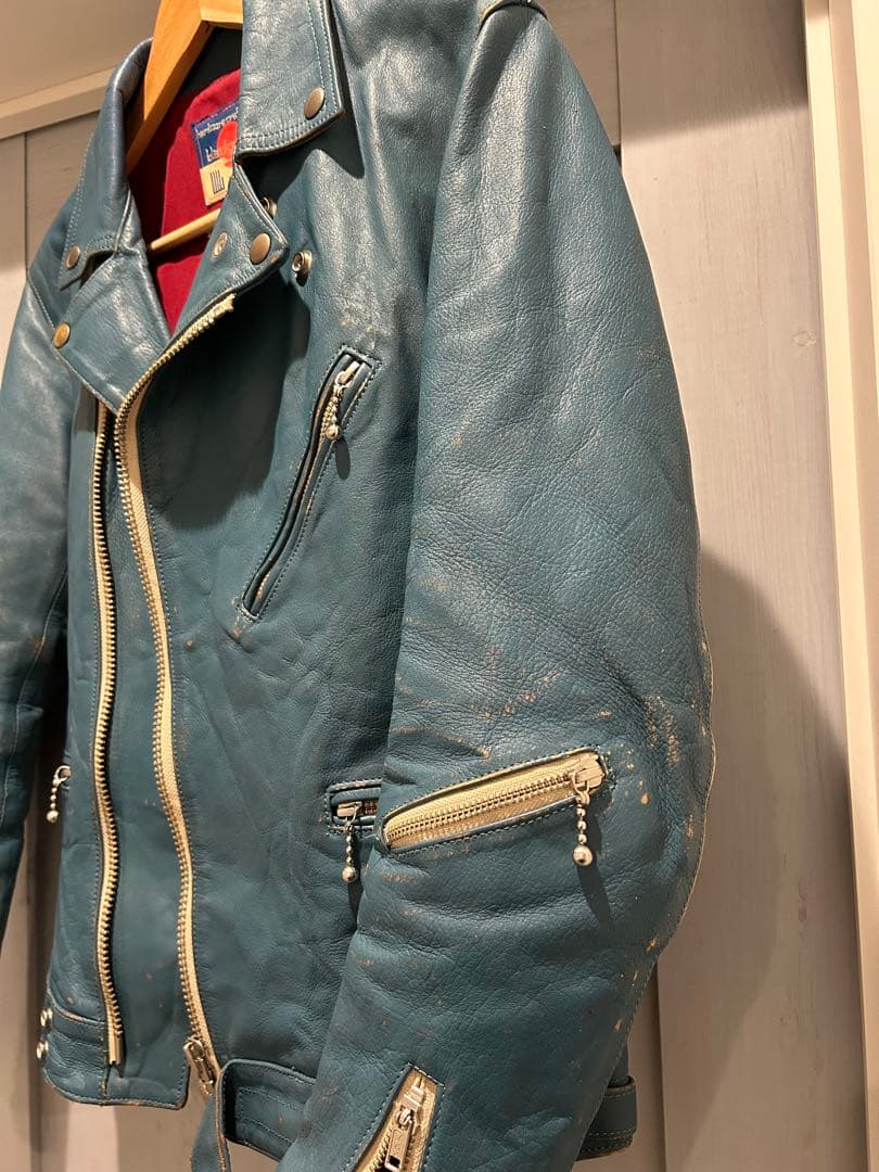 black means ヴィンテージ加工 ターコイズ ライダース　ブルー