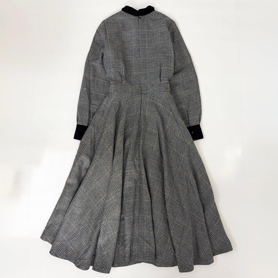 美品 foufou グレンチェックバイカラーワンピース 0 フレア Aライン