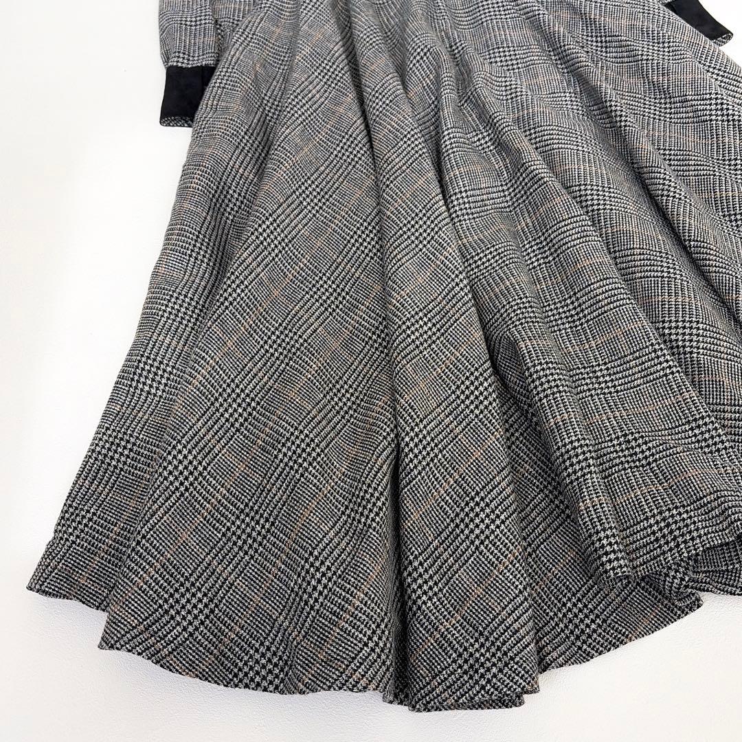 美品 foufou グレンチェックバイカラーワンピース 0 フレア Aライン