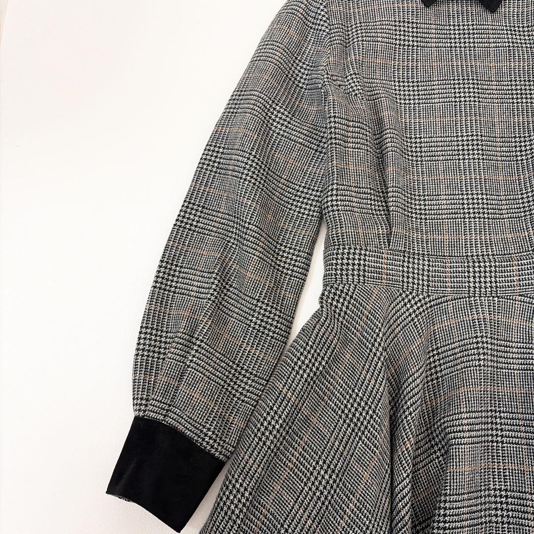 美品 foufou グレンチェックバイカラーワンピース 0 フレア Aライン