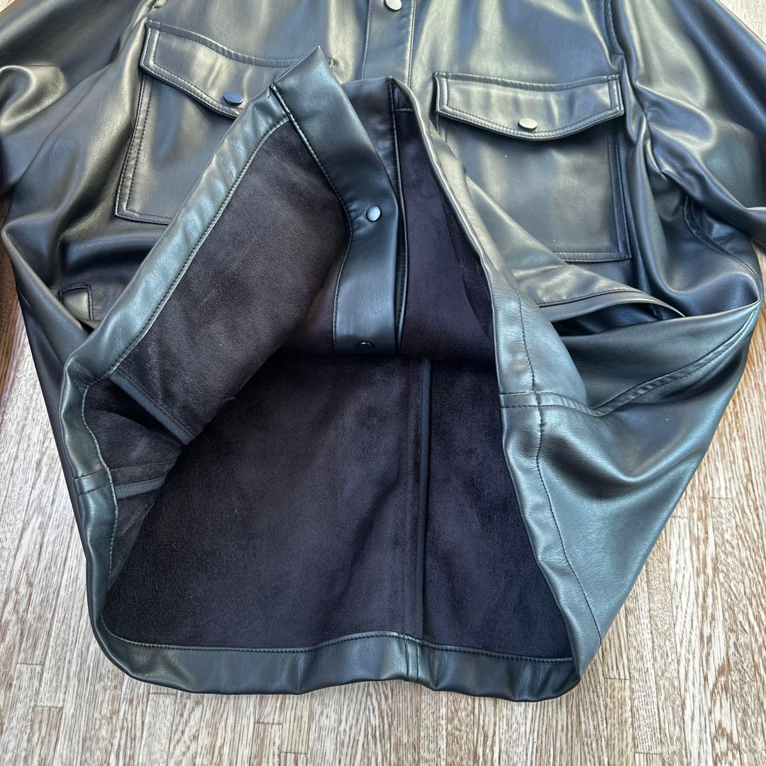 ZARA フェイクレザーシャツジャケット　ブラック　M