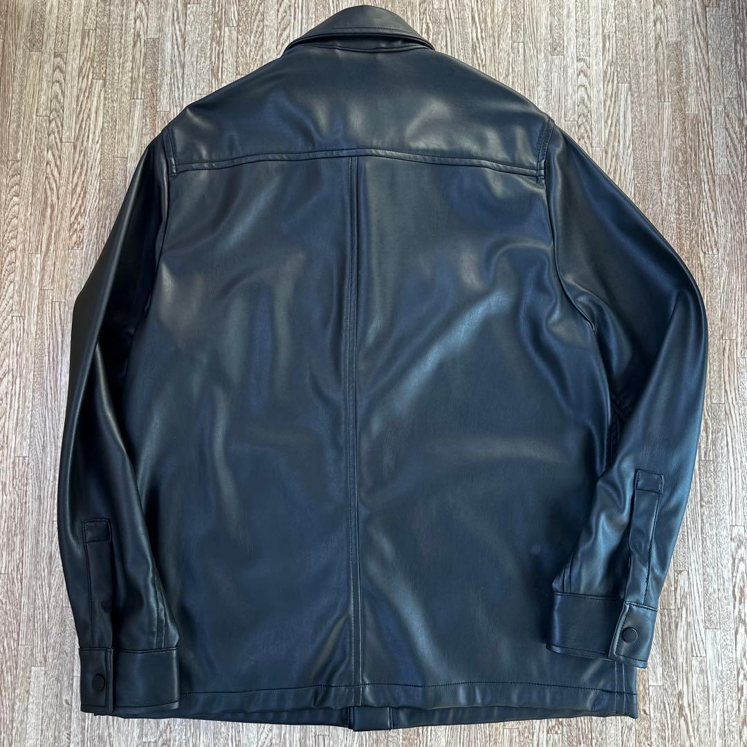 ZARA フェイクレザーシャツジャケット　ブラック　M