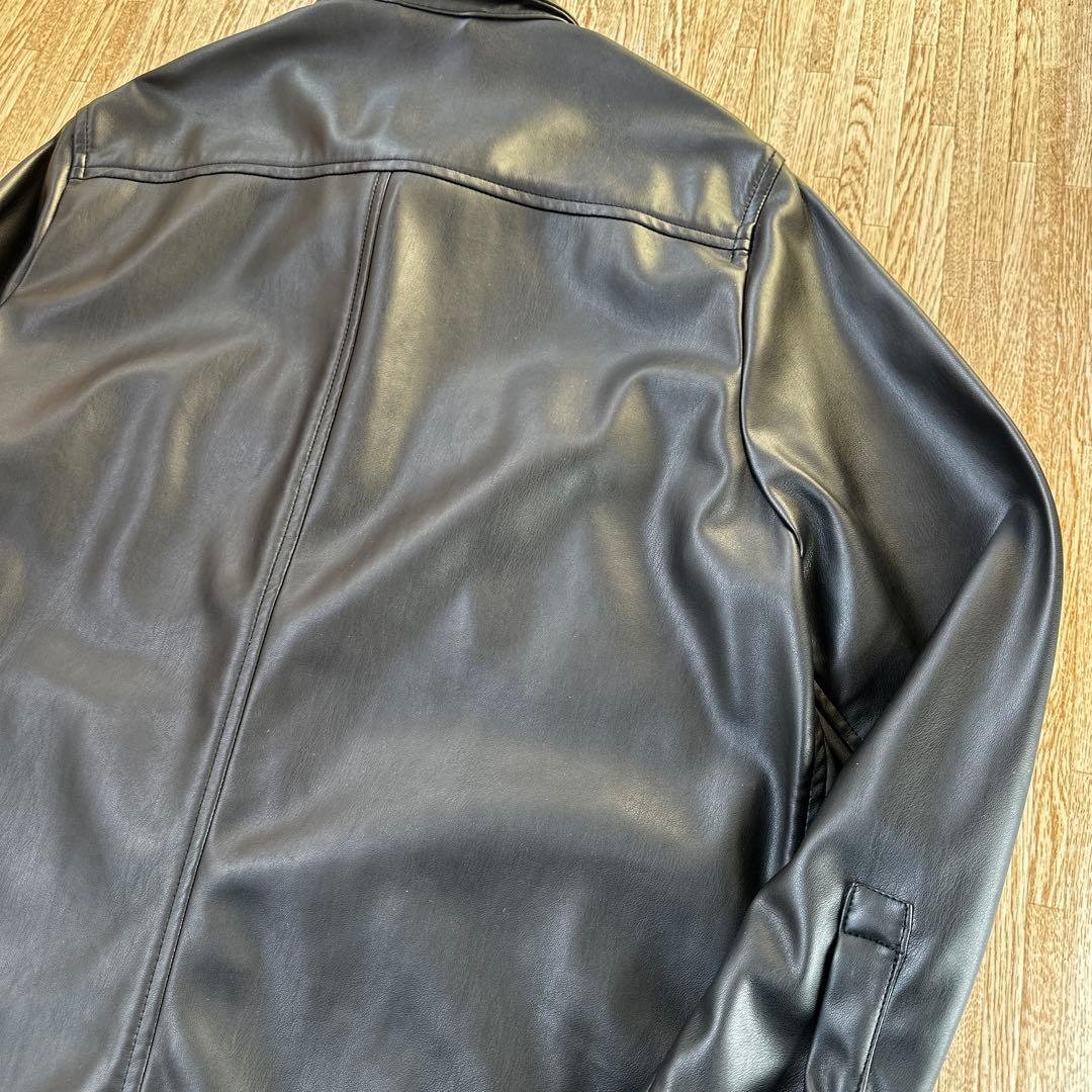 ZARA フェイクレザーシャツジャケット　ブラック　M