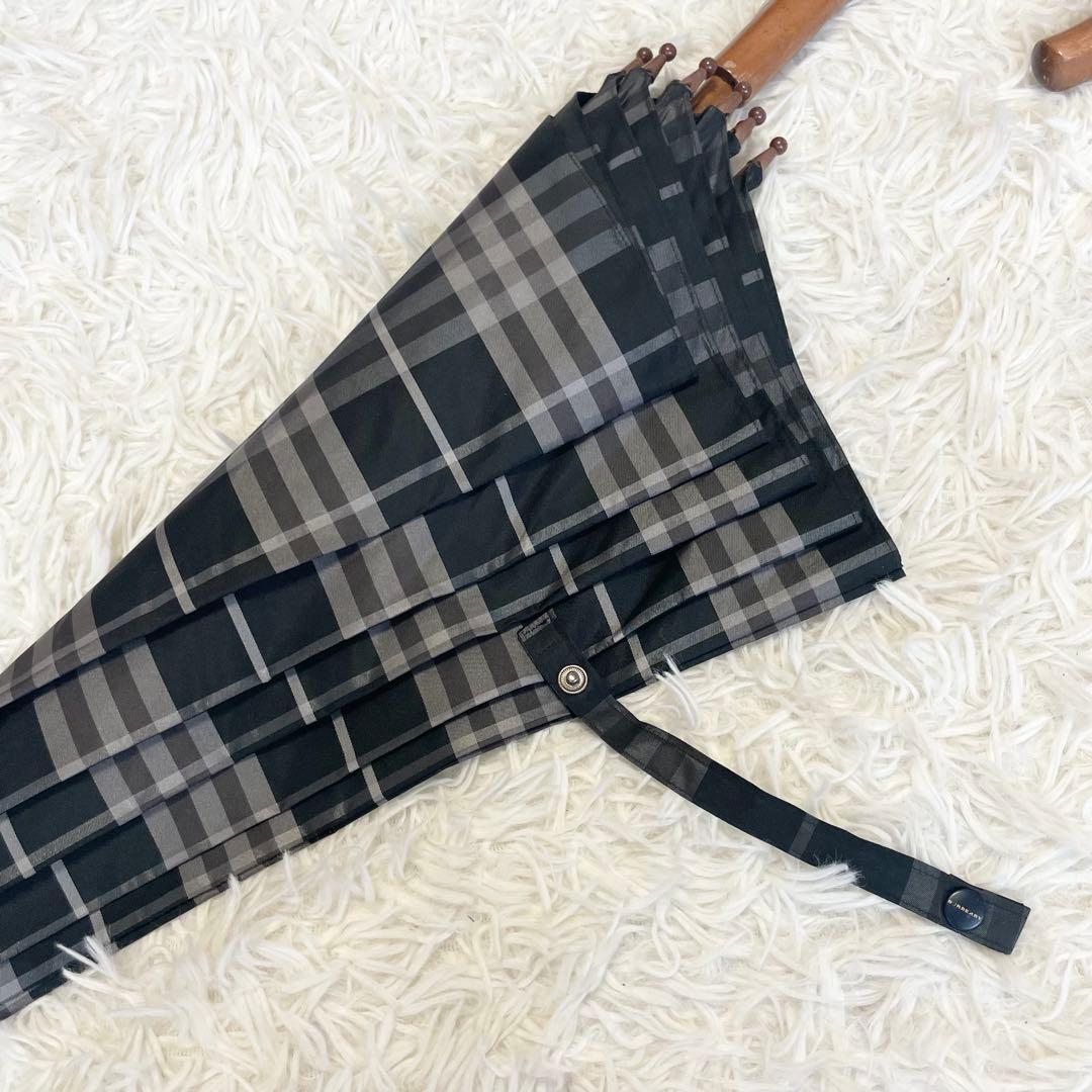 【サッシー】Burberry バーバリー 長傘 ノバチェック 木目調