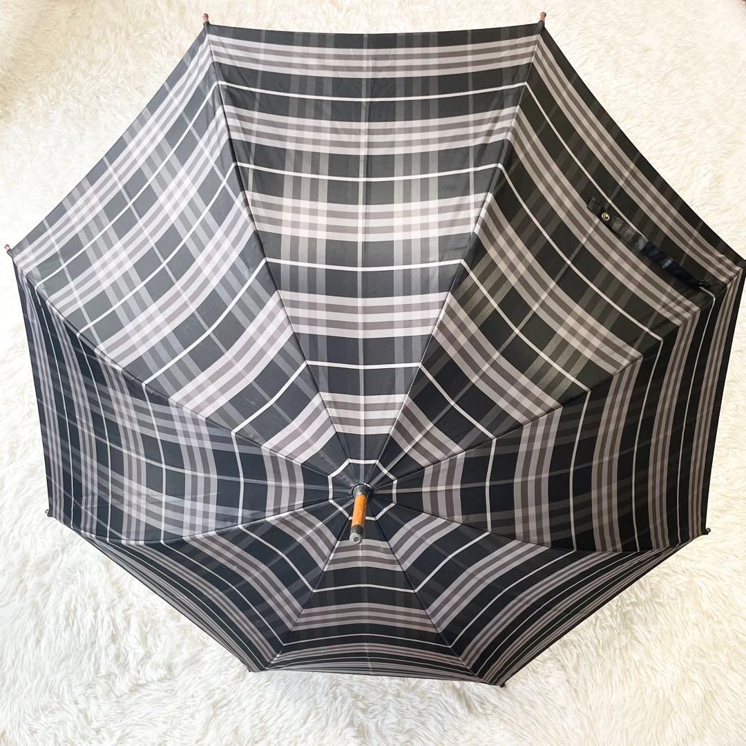 【サッシー】Burberry バーバリー 長傘 ノバチェック 木目調