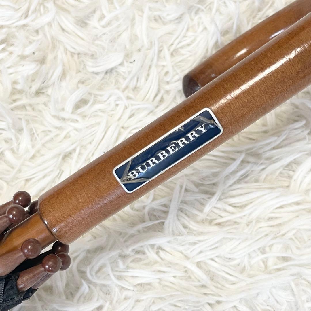 【サッシー】Burberry バーバリー 長傘 ノバチェック 木目調