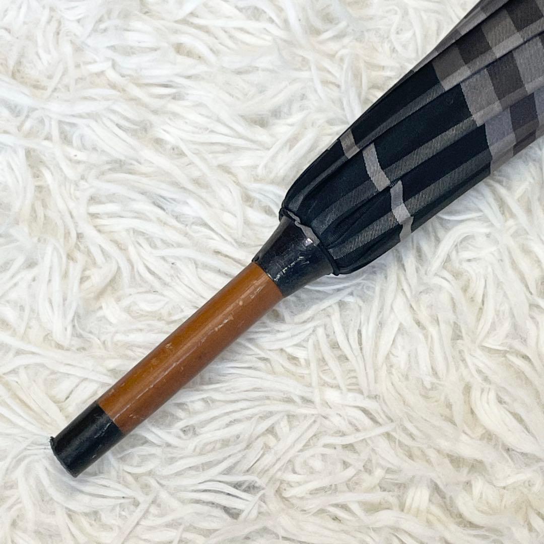 【サッシー】Burberry バーバリー 長傘 ノバチェック 木目調