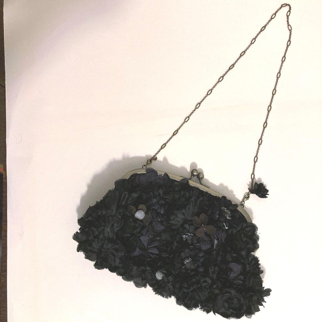 Msoeur エムスール　お花がま口バッグ　黒　刺繍　パーティバッグ
