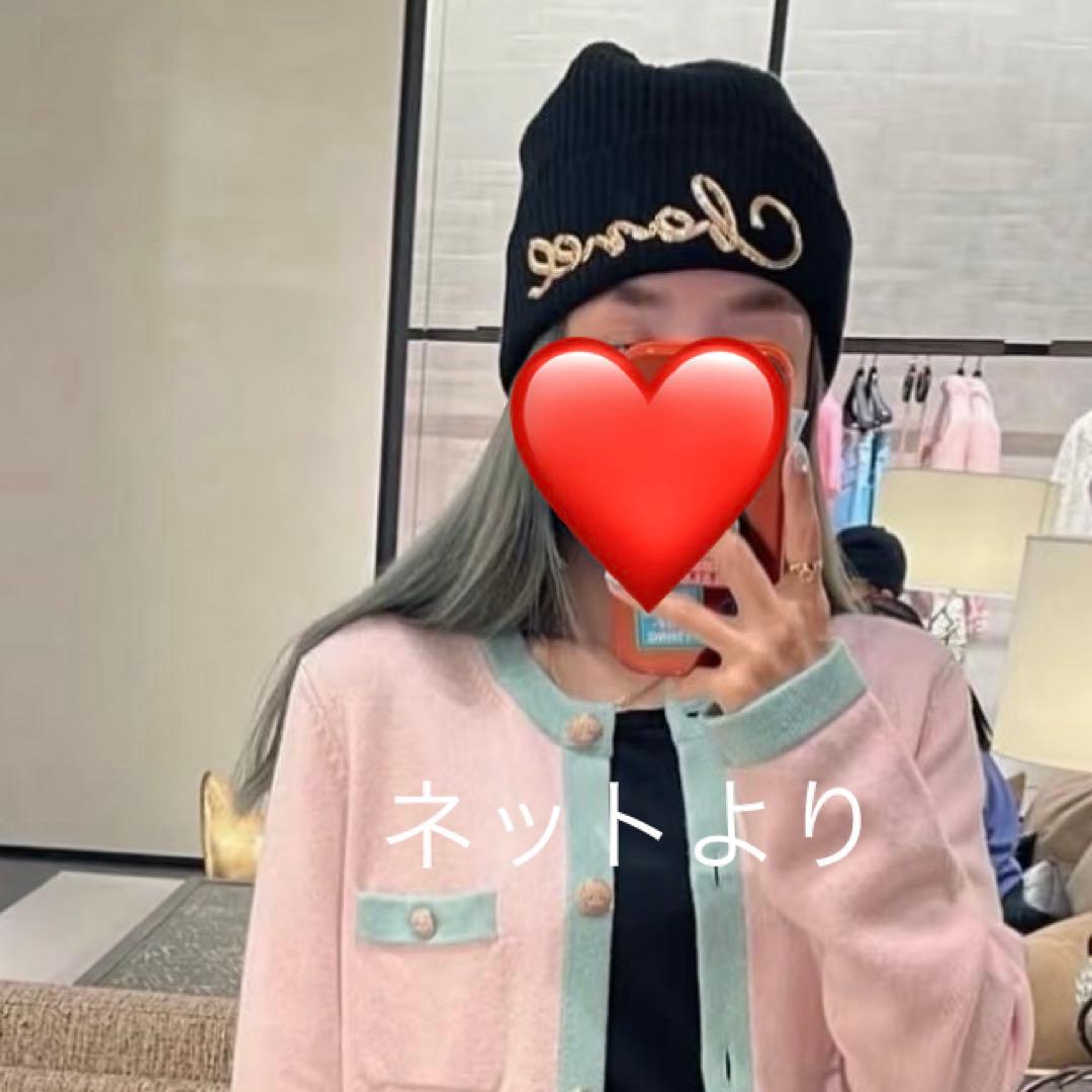 キング chanel シャネル　ニット帽子　ブラック　ゴールド