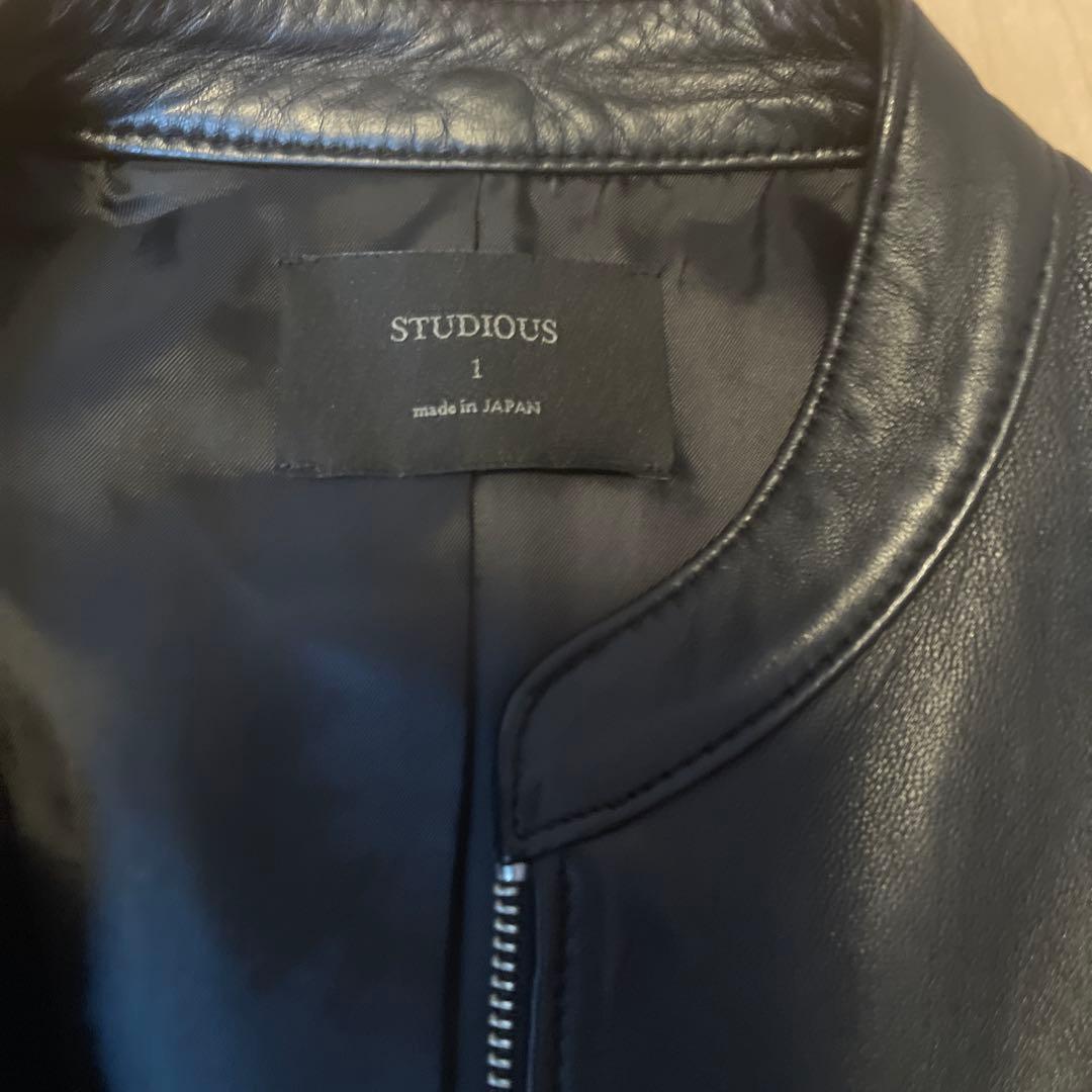 STUDIOUS ブラック レザー シングルライダースジャケット