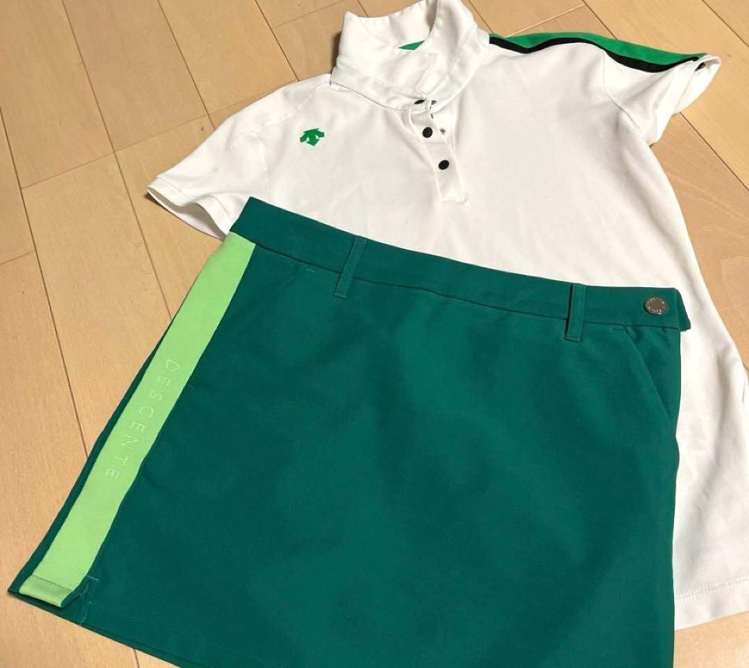 美品　デサントゴルフ　ポロシャツ　スカート　上下セット　グリーン　緑　S M