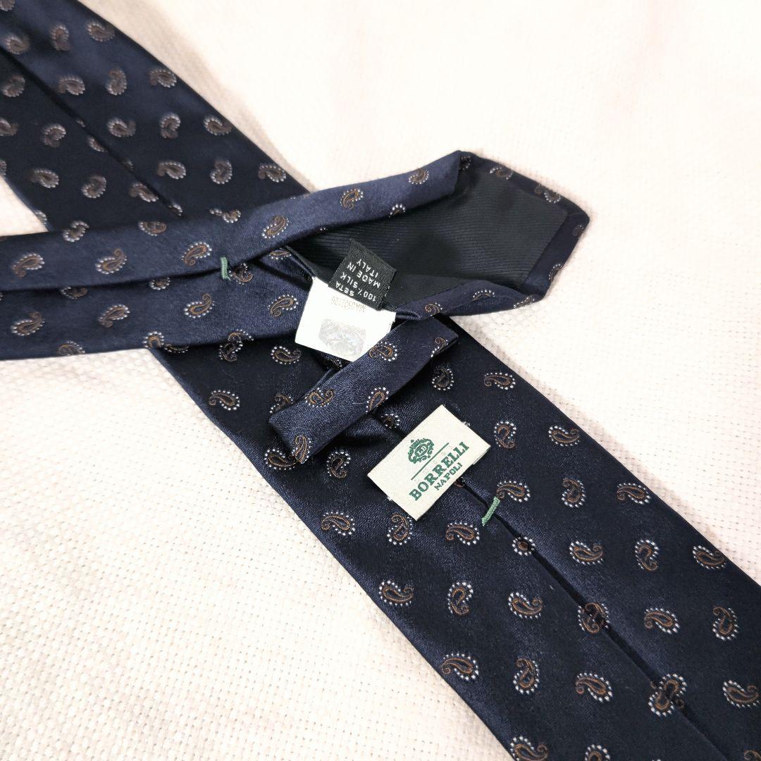 ルイジボレッリLUIGI BORRELLI小紋柄シルクビジネスネクタイ紺ネイビー
