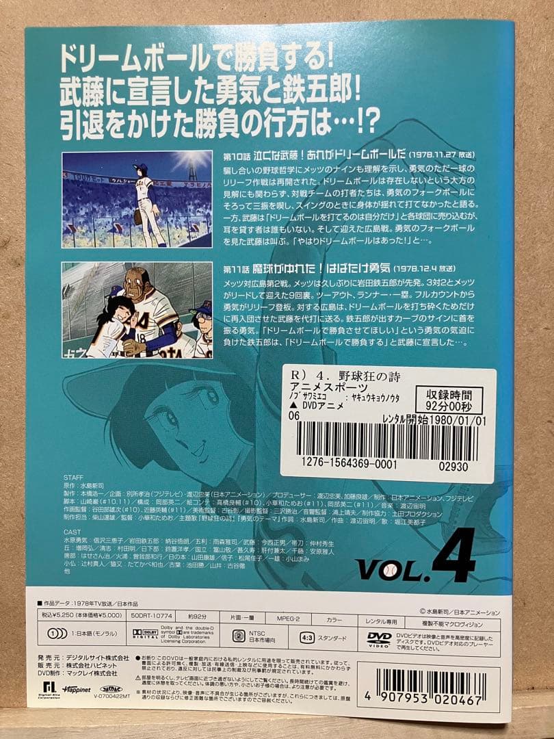 野球狂の詩　アニメ　DVD レンタル版　全9巻　水島新司原作
