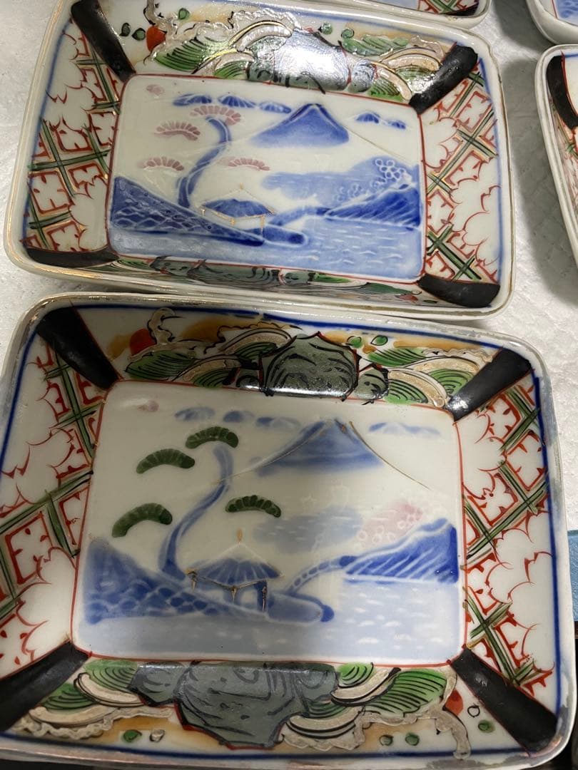 有田焼 伊万里焼 古伊万里 金彩 色絵 角皿　池盛皿