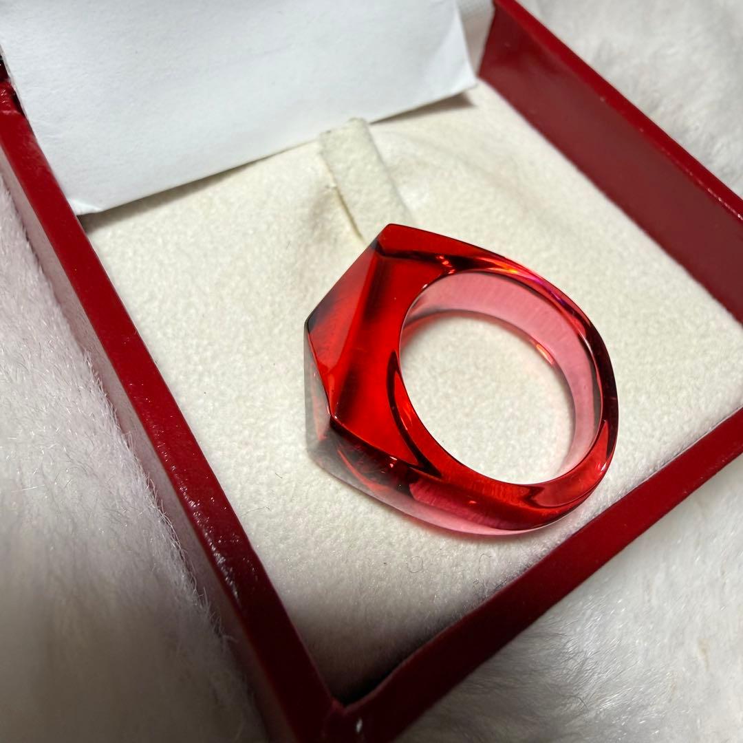 Baccarat バカラ赤色クリスタルリング　7号