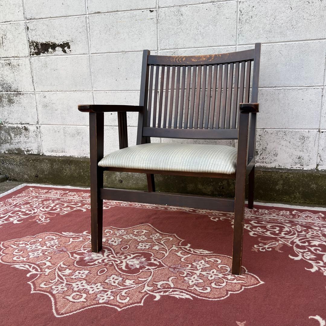 ビンテージ古家具◾️木製 肘掛けアームチェア ロビーチェア 椅子 イス チェア B