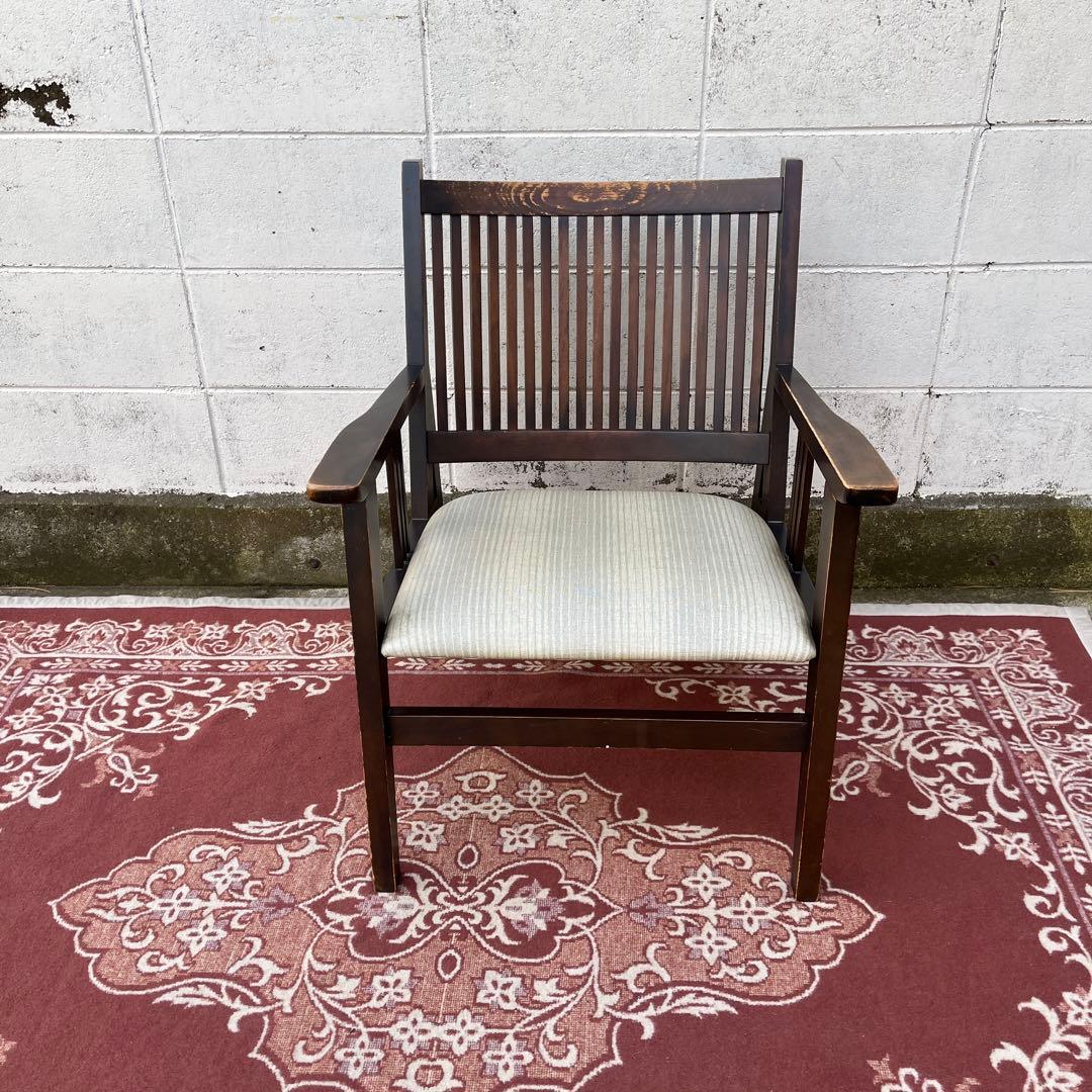 ビンテージ古家具◾️木製 肘掛けアームチェア ロビーチェア 椅子 イス チェア B