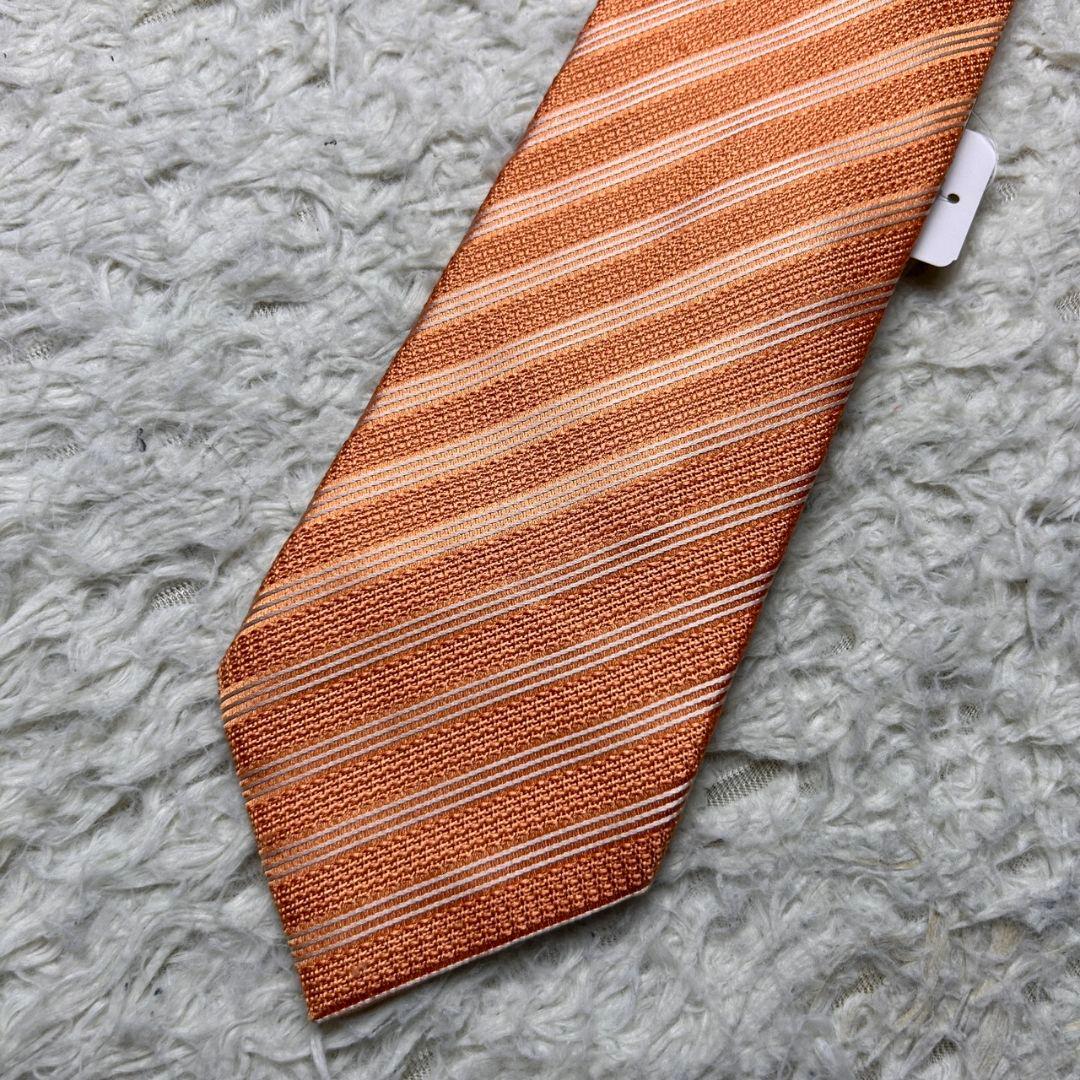 【未使用タグ付】 Brioni ブリオーニ ネクタイ ストライプ オレンジ 光沢