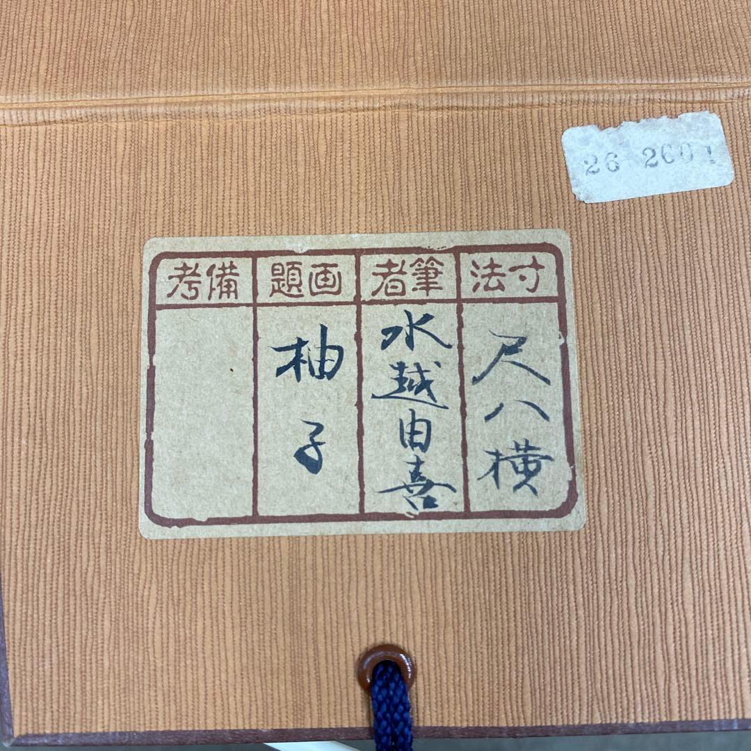 掛け軸 水越由喜作 柚子図 共箱 太巻き付 おもてなし