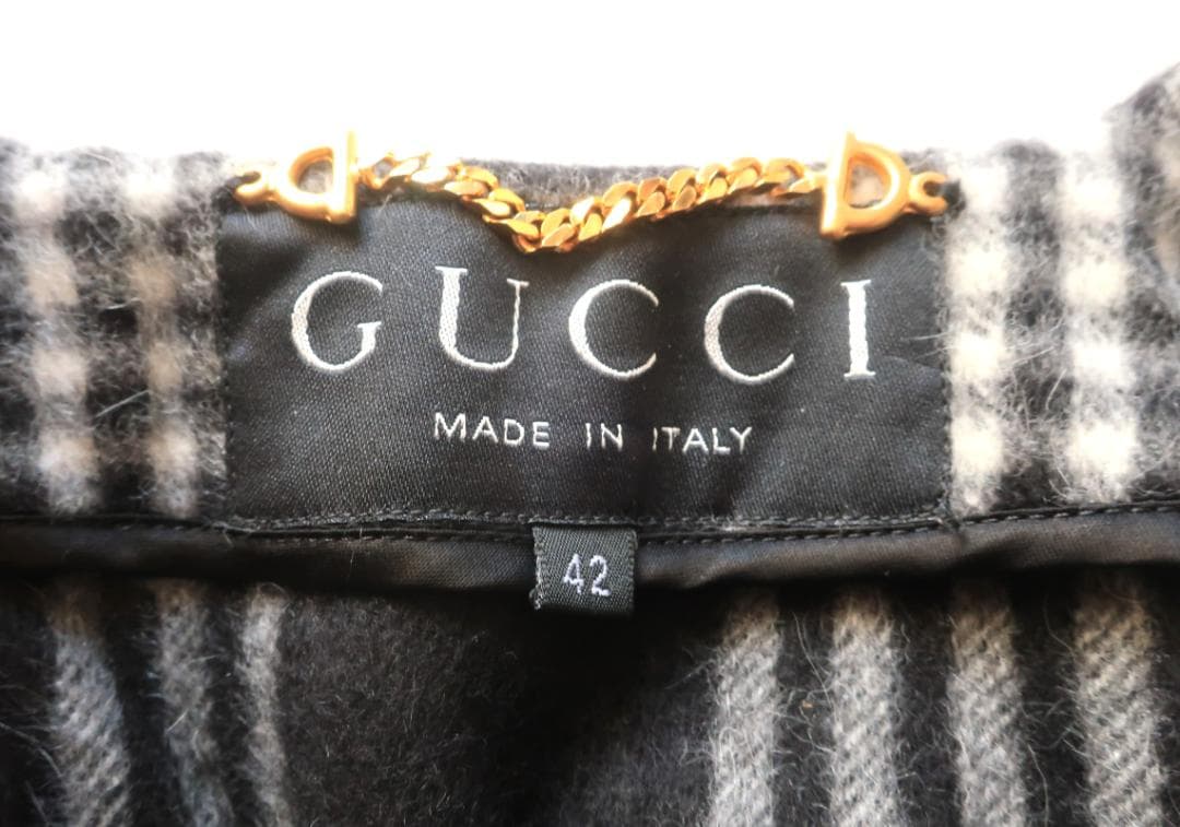 GUCCI チェック柄フリンジポンチョ ケープ　カシミア混合　Mサイズ