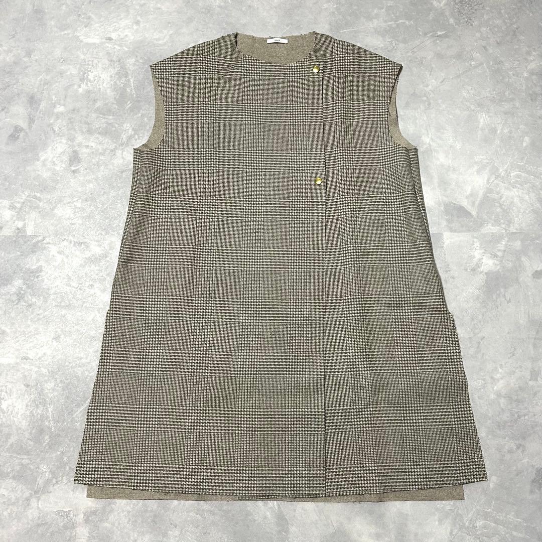 yori ヨリ チェック ロング ジレ ベスト シルク混