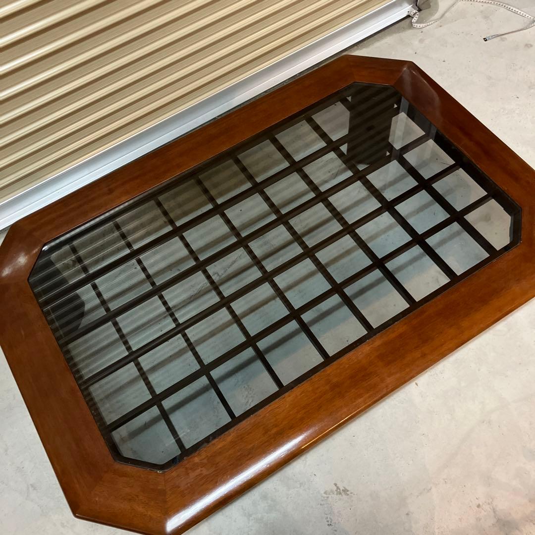 北欧レトロ 八角形 格子柄 木製センターテーブル 古家具 ヴィンテージ カフェ
