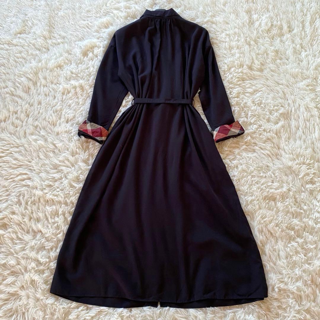 ブルーレーベルクレストブリッジ　シャツワンピース　ベルト　チェック　ロング