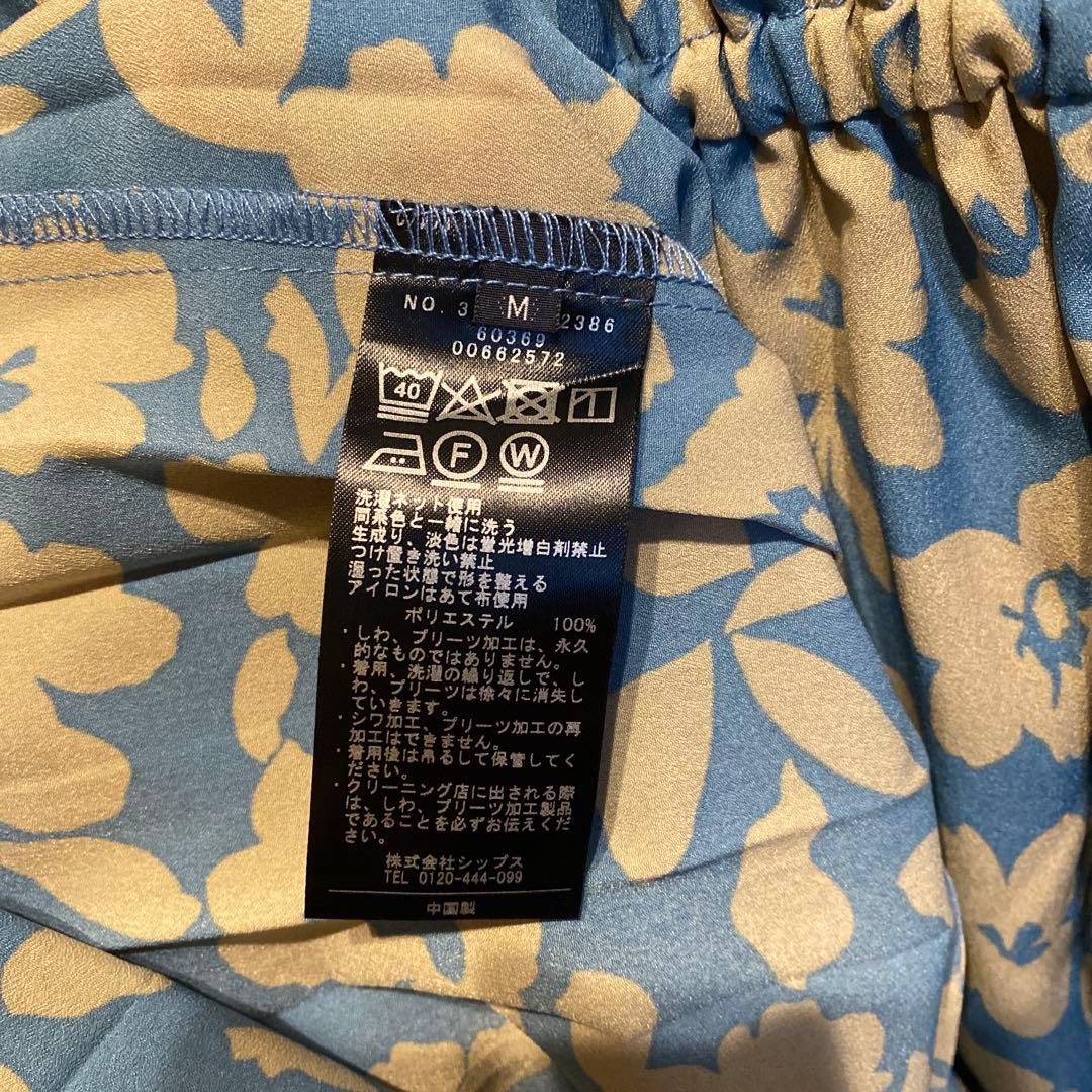 SHIPS ドット花柄サイドプリーツフレンチスリーブ ワンピース Mサイズ