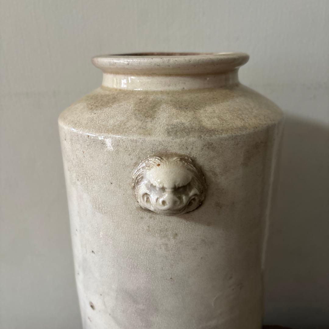 白釉　花入　花器　骨董　アンティーク　ガーデニング　古道具　民芸　検;白磁 李朝
