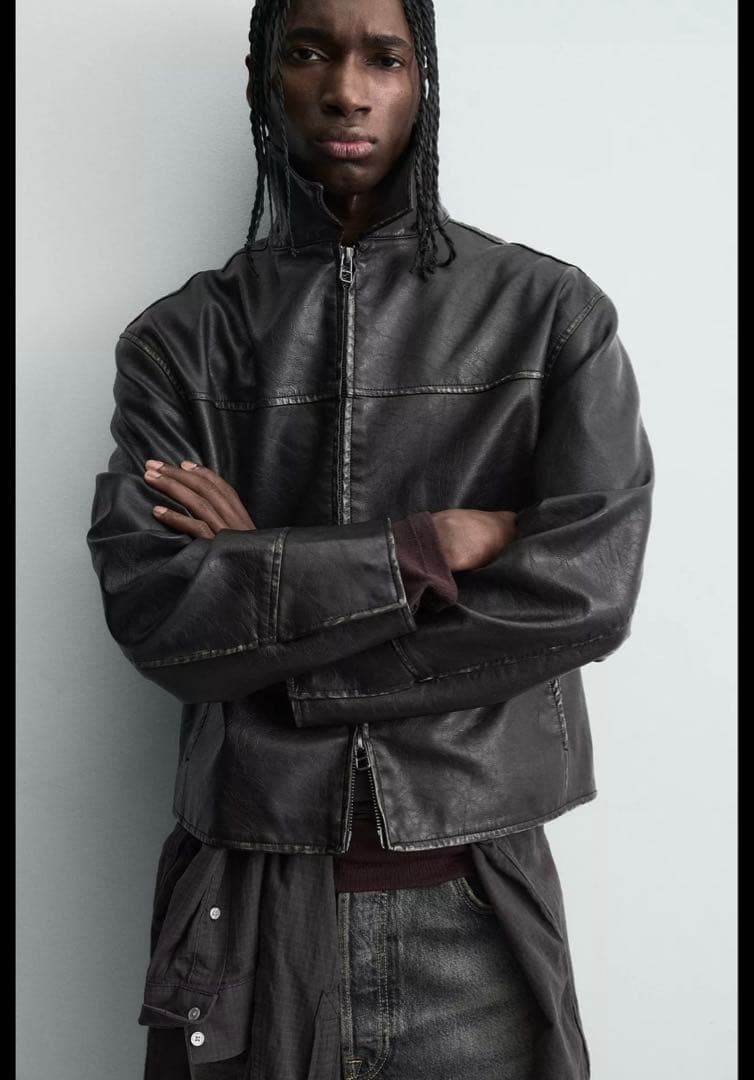 ZARA ウォッシュドフェイクレザージャケット　S