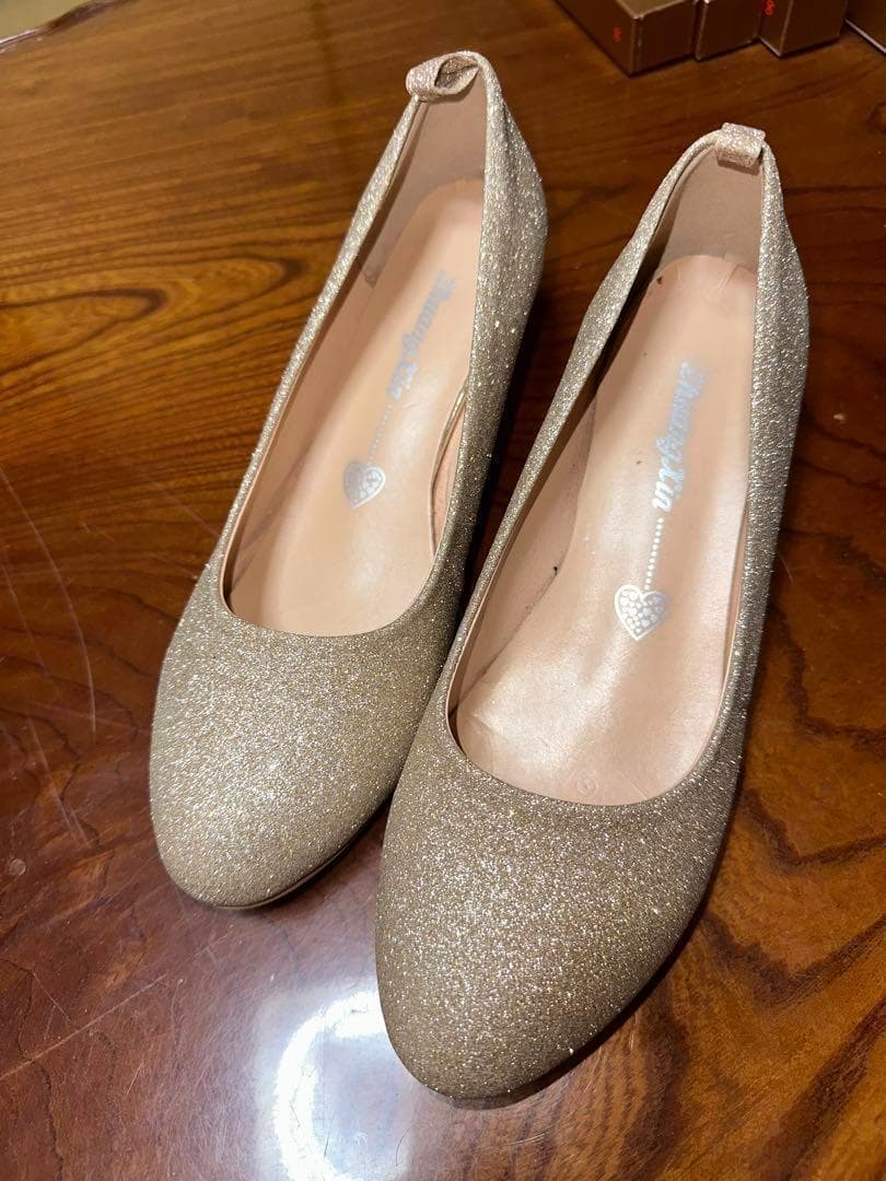 華やかで上品な結婚式様ゴールドグリッター フラットシューズ クラッチバッグセット