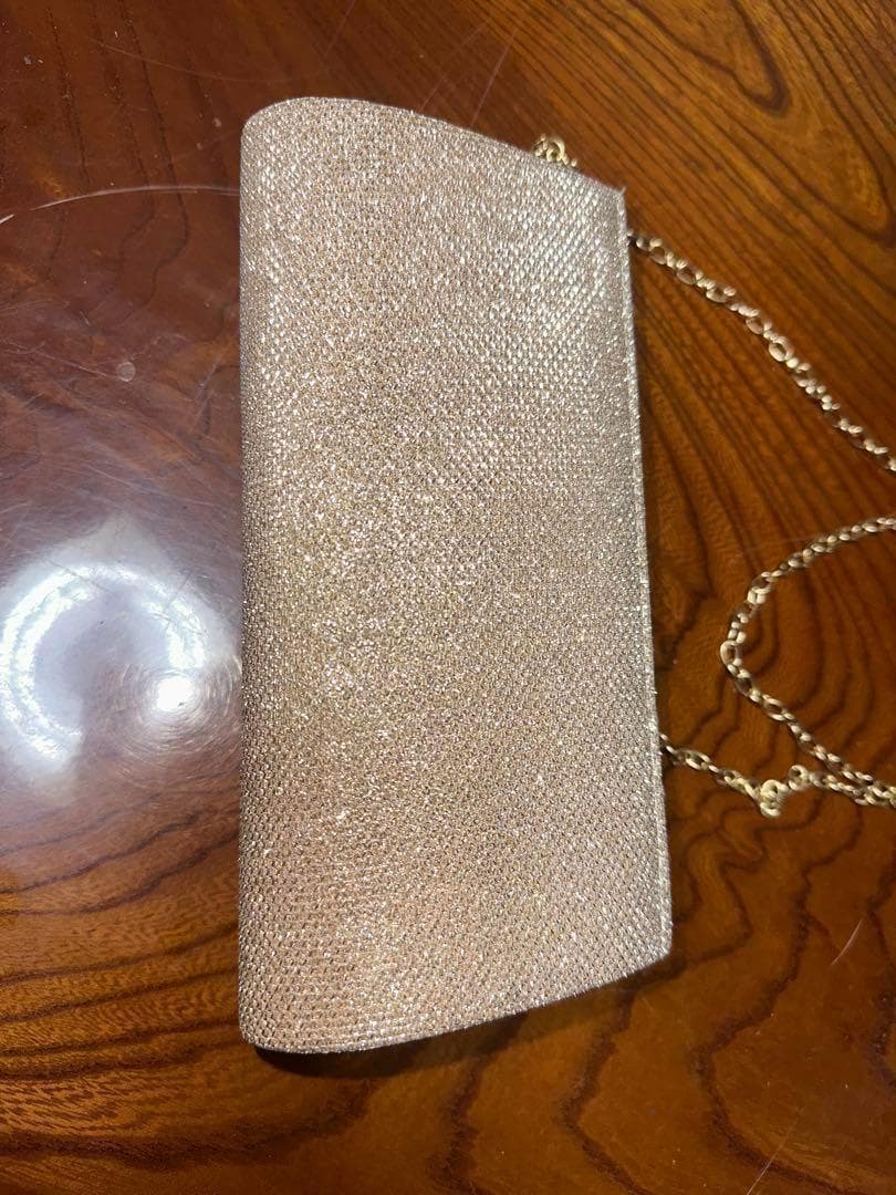 華やかで上品な結婚式様ゴールドグリッター フラットシューズ クラッチバッグセット